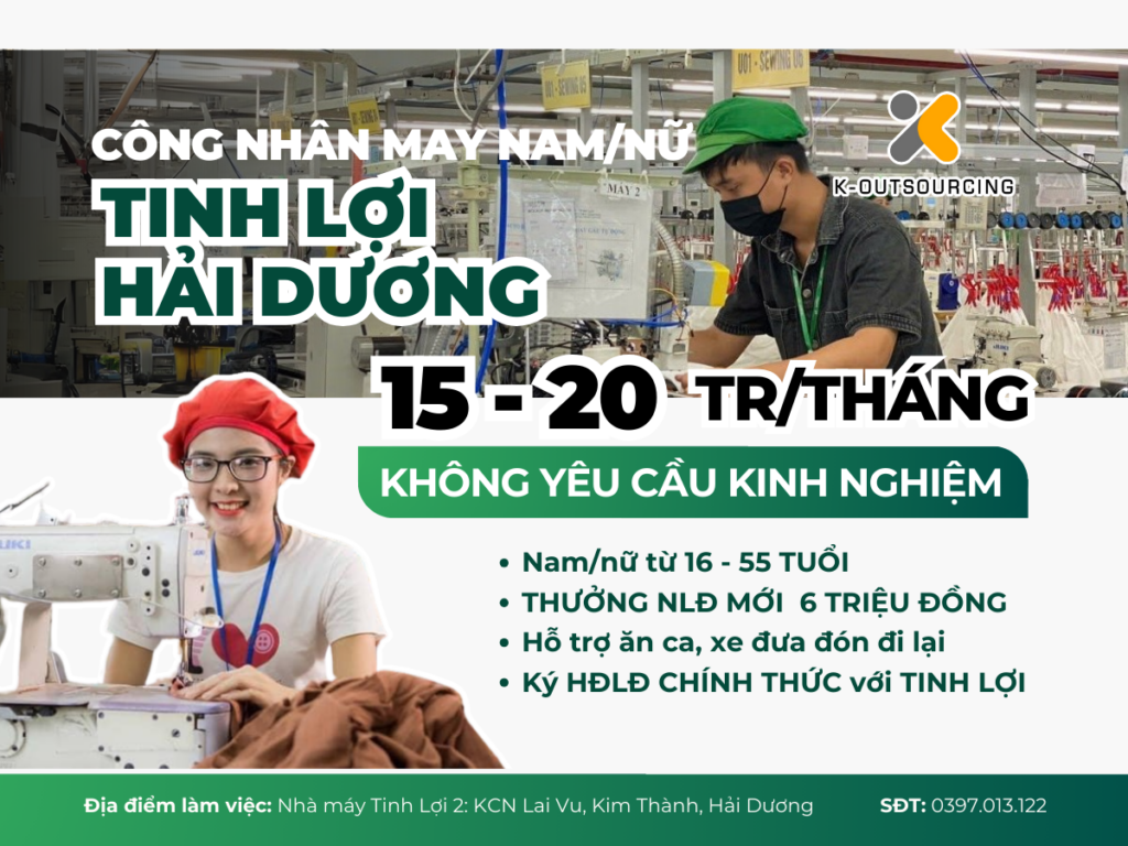 [Tinh Lợi Hải Dương] Tuyển Công nhân may nam/nữ