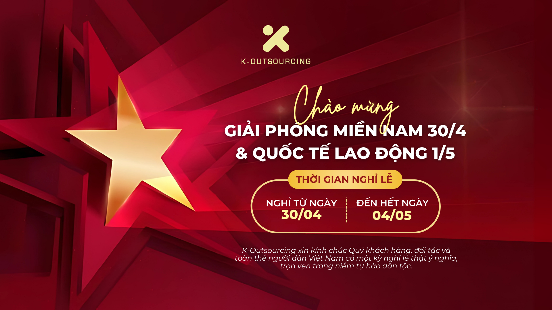 THÔNG BÁO NGHỈ LỄ 30/4 & 1/5